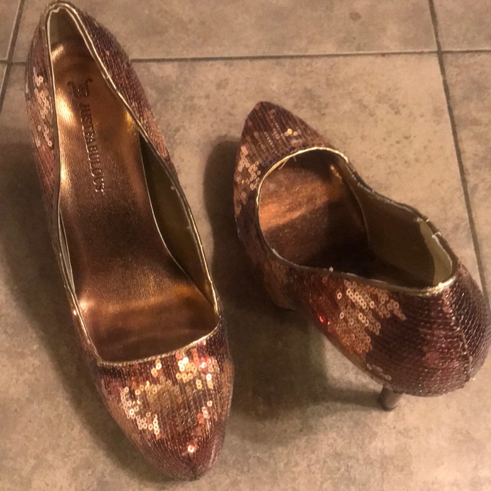 Just fab bronze sequence stilettos